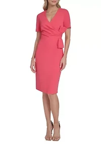 Women's Short Sleeve V-Neck Tie Waist Scuba Dress
