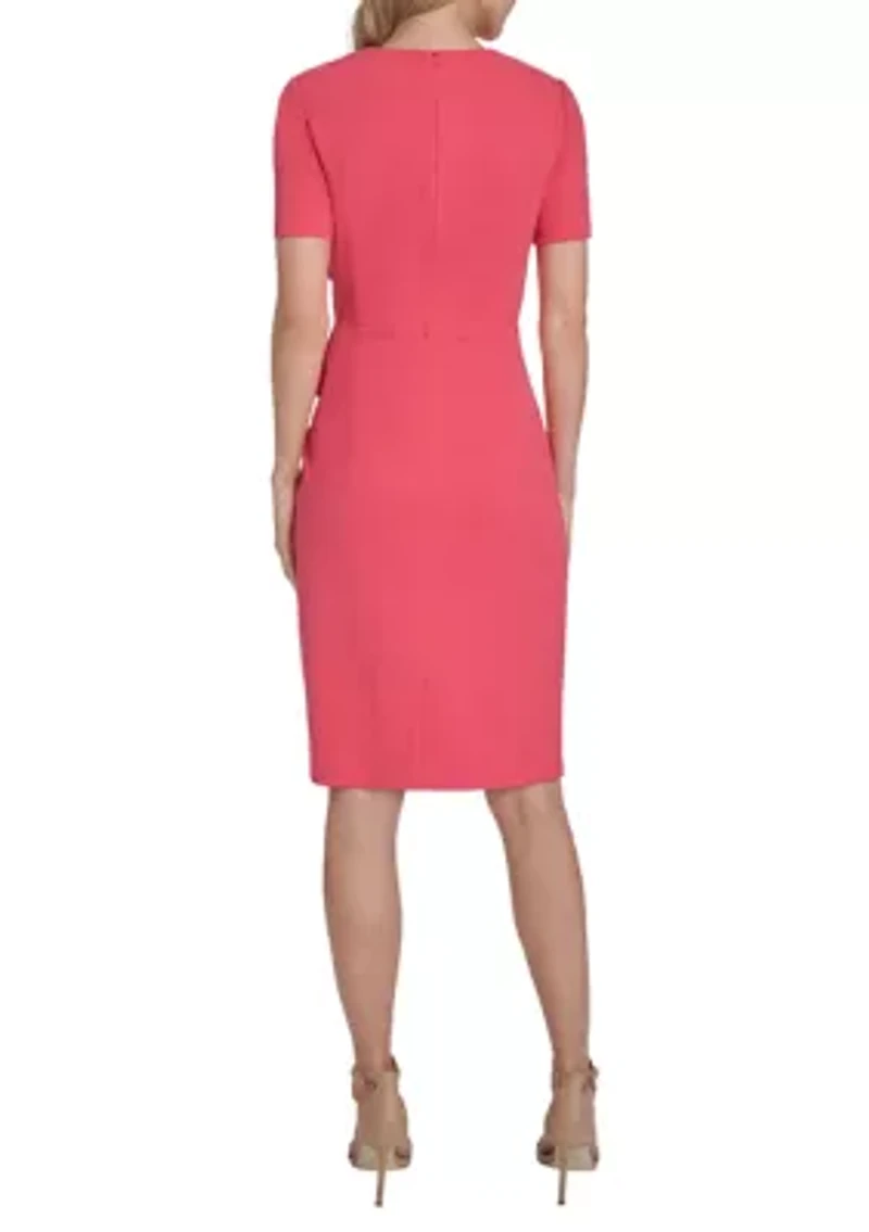 Women's Short Sleeve V-Neck Tie Waist Scuba Dress