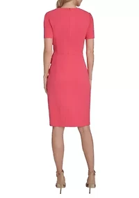 Women's Short Sleeve V-Neck Tie Waist Scuba Dress