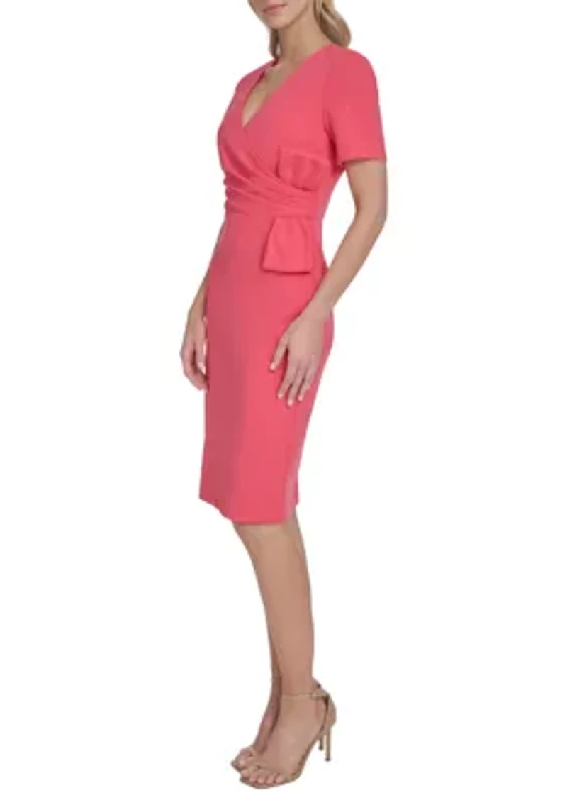 Women's Short Sleeve V-Neck Tie Waist Scuba Dress