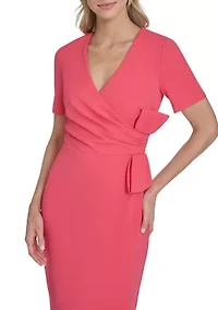 Women's Short Sleeve V-Neck Tie Waist Scuba Dress