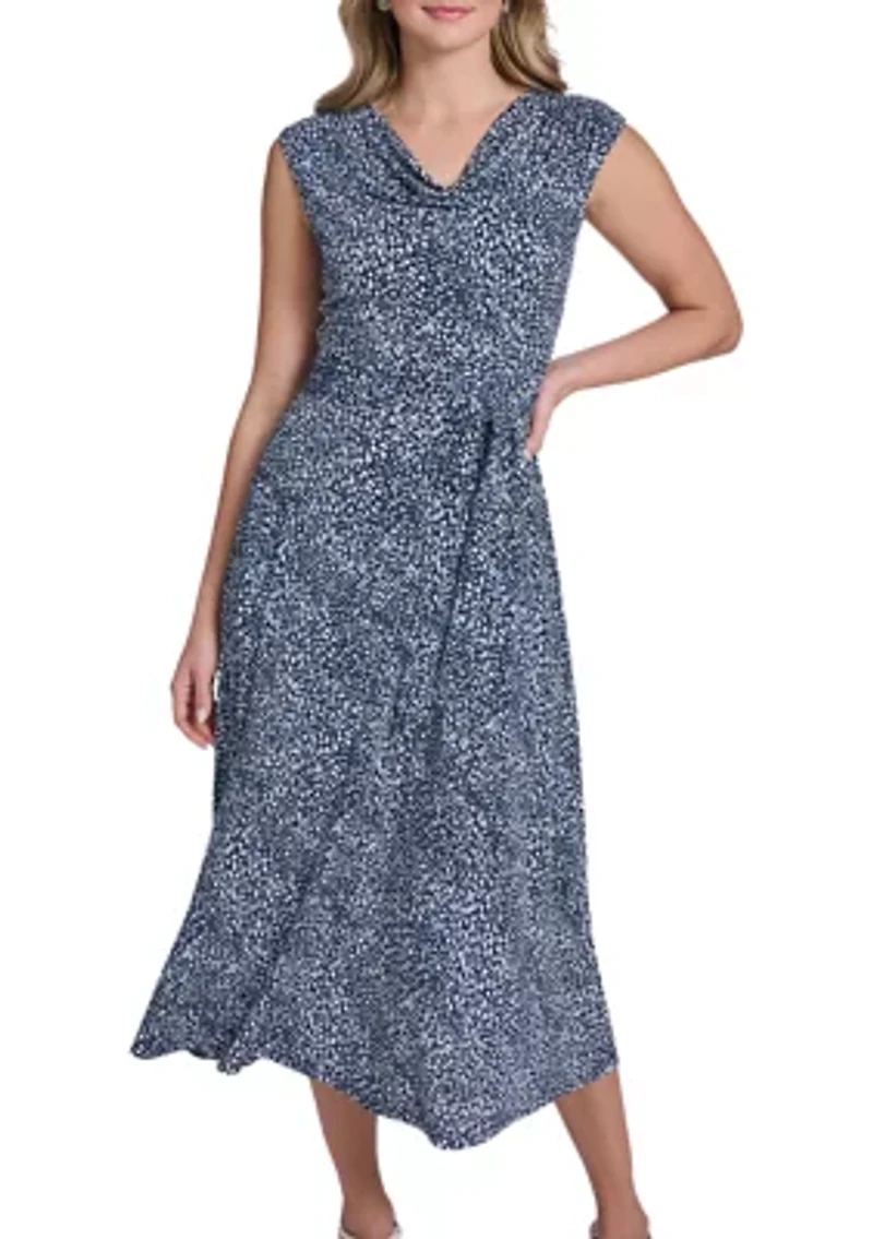 Women's Sleeveless Cowl Neck Printed A-Line Dress