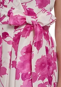 Women's Sleeveless Floral Printed Tie Waist Gown