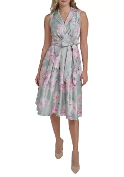 Women's Sleeveless Floral Wrap Cocktail Dress