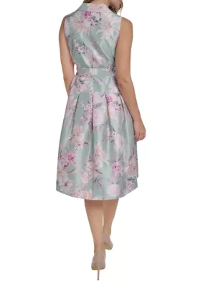 Women's Sleeveless Floral Wrap Cocktail Dress