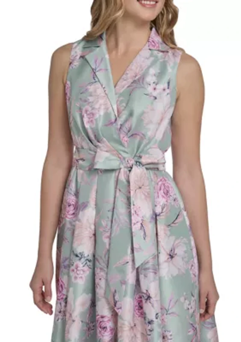 Women's Sleeveless Floral Wrap Cocktail Dress