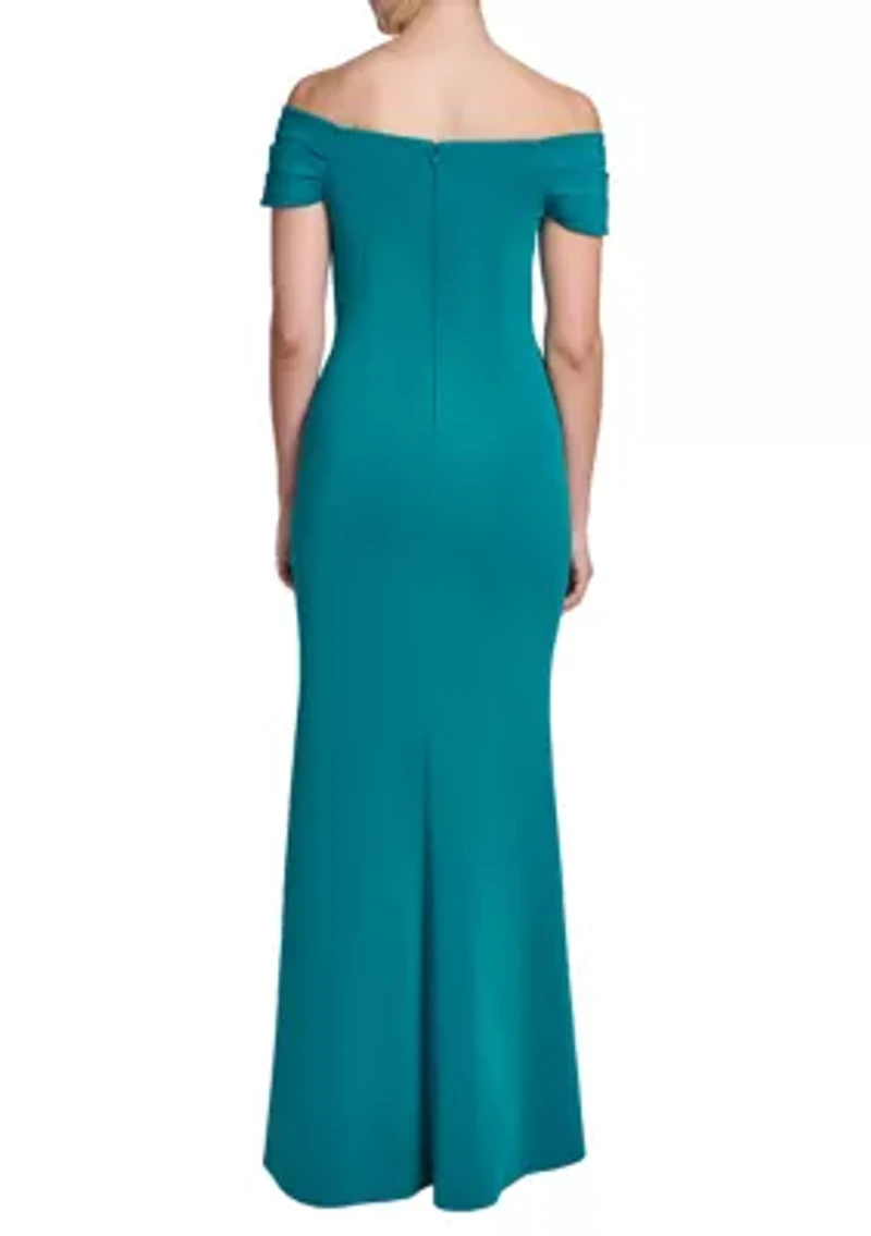 Women's Off Shoulder Scuba Ruched Sleeveless Gown