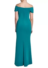 Women's Off Shoulder Scuba Ruched Sleeveless Gown