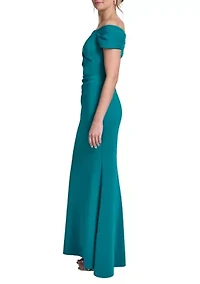 Women's Off Shoulder Scuba Ruched Sleeveless Gown