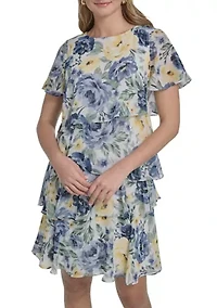 Women's Short Sleeve Ruffle Floral Mini Dress