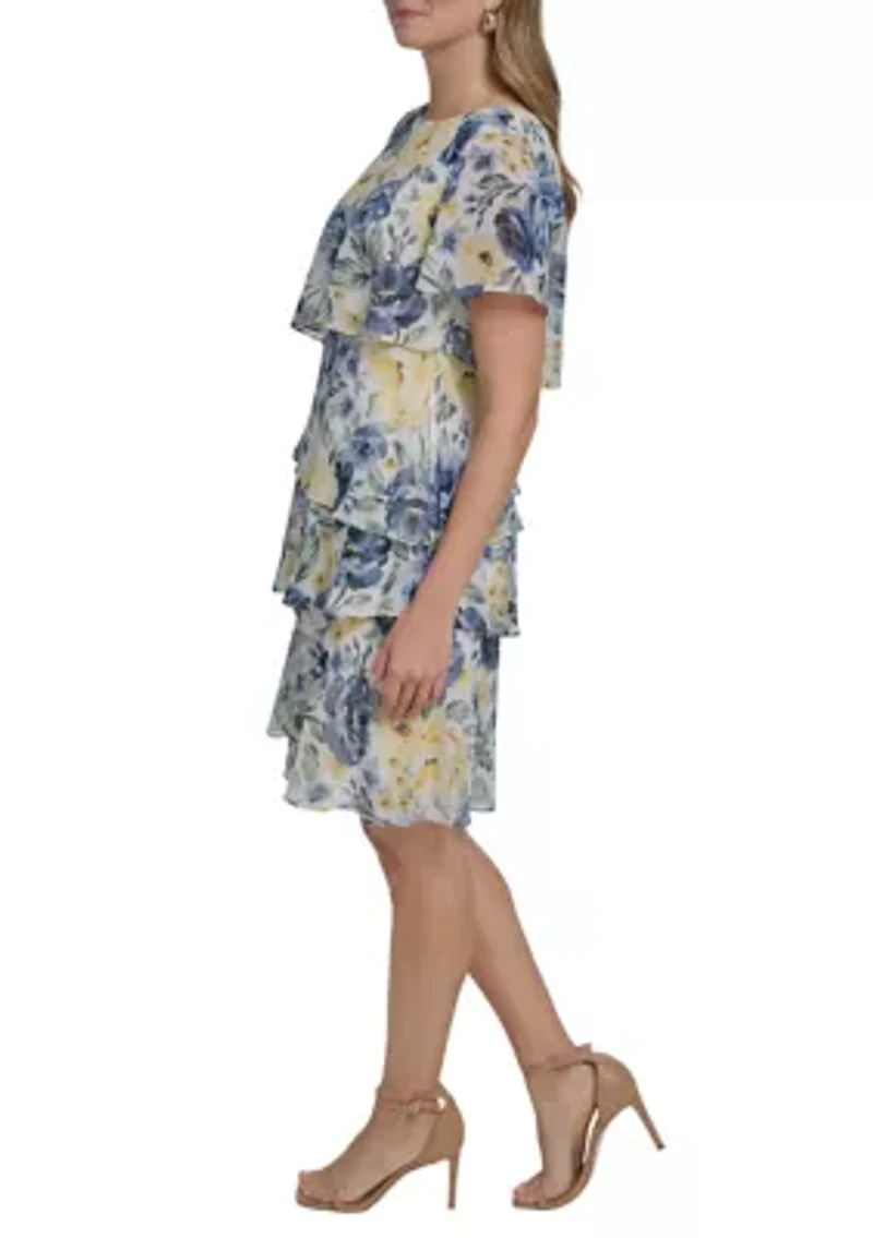 Women's Short Sleeve Ruffle Floral Mini Dress