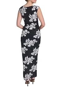 Women's Sleeveless Cowl Printed Jersey Long Dress