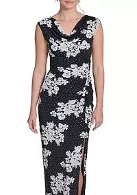 Women's Sleeveless Cowl Printed Jersey Long Dress