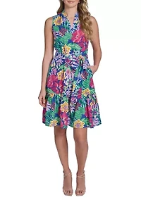 Women's Sleeveless Floral Printed Shirtdress