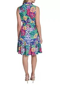 Women's Sleeveless Floral Printed Shirtdress