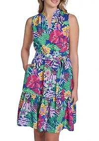 Women's Sleeveless Floral Printed Shirtdress