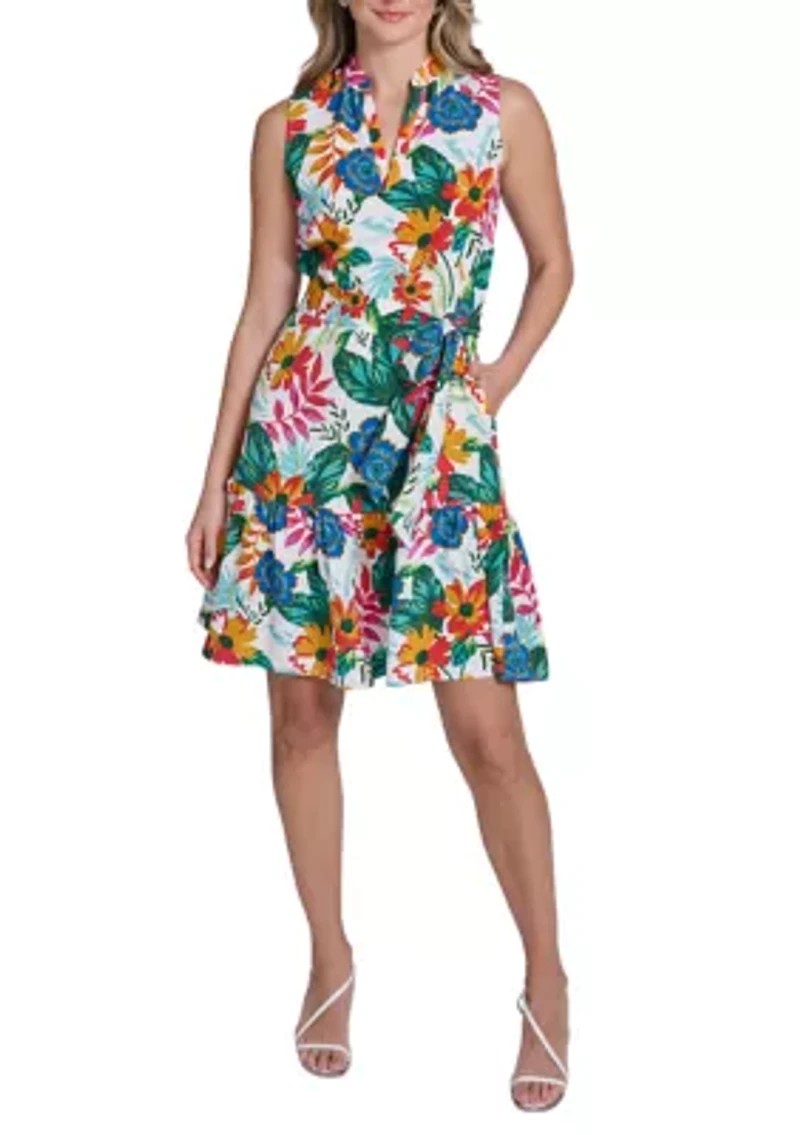 Women's Sleeveless Floral Printed Shirtdress