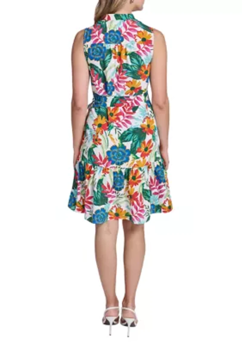 Women's Sleeveless Floral Printed Shirtdress
