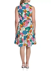 Women's Sleeveless Floral Printed Shirtdress