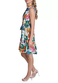 Women's Sleeveless Floral Printed Shirtdress