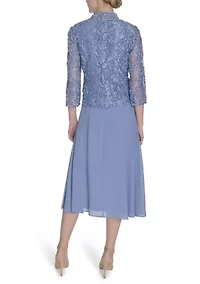 Women's 3/4 Sleeve Floral Embellished Dress and Jacket Set