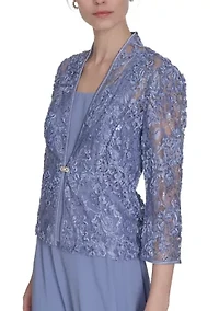 Women's 3/4 Sleeve Floral Embellished Dress and Jacket Set