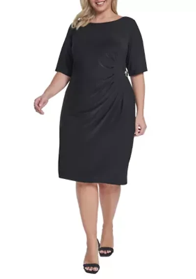 Plus Elbow Sleeve Side Ruch Midi Dress