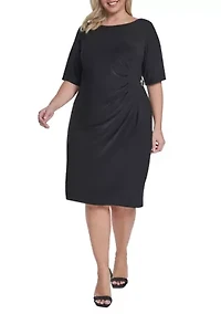 Plus Elbow Sleeve Side Ruch Midi Dress