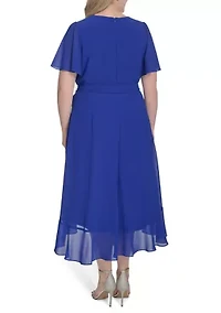 Plus Short Sleeve Flutter Midi Dress