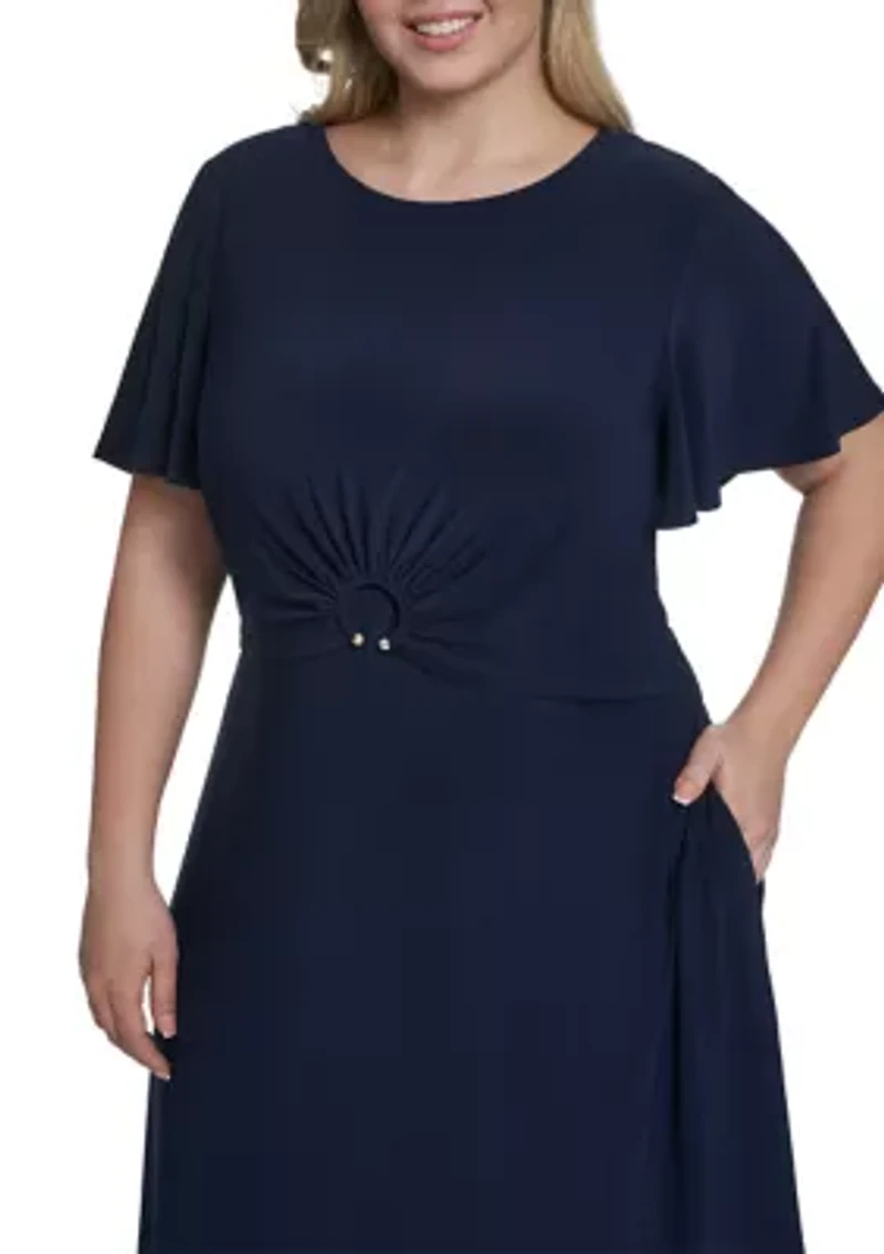 Plus Cinched Waist Midi Dress