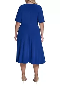 Plus Short Sleeve Tie Front Midi Dress