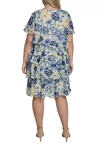 Plus Short Sleeve Scoop Neck Chiffon Dress