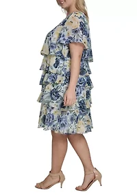 Plus Short Sleeve Scoop Neck Chiffon Dress