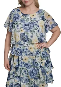 Plus Short Sleeve Scoop Neck Chiffon Dress