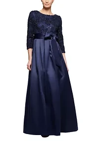 Women's 3/4 Sleeve Solid Tie Gown