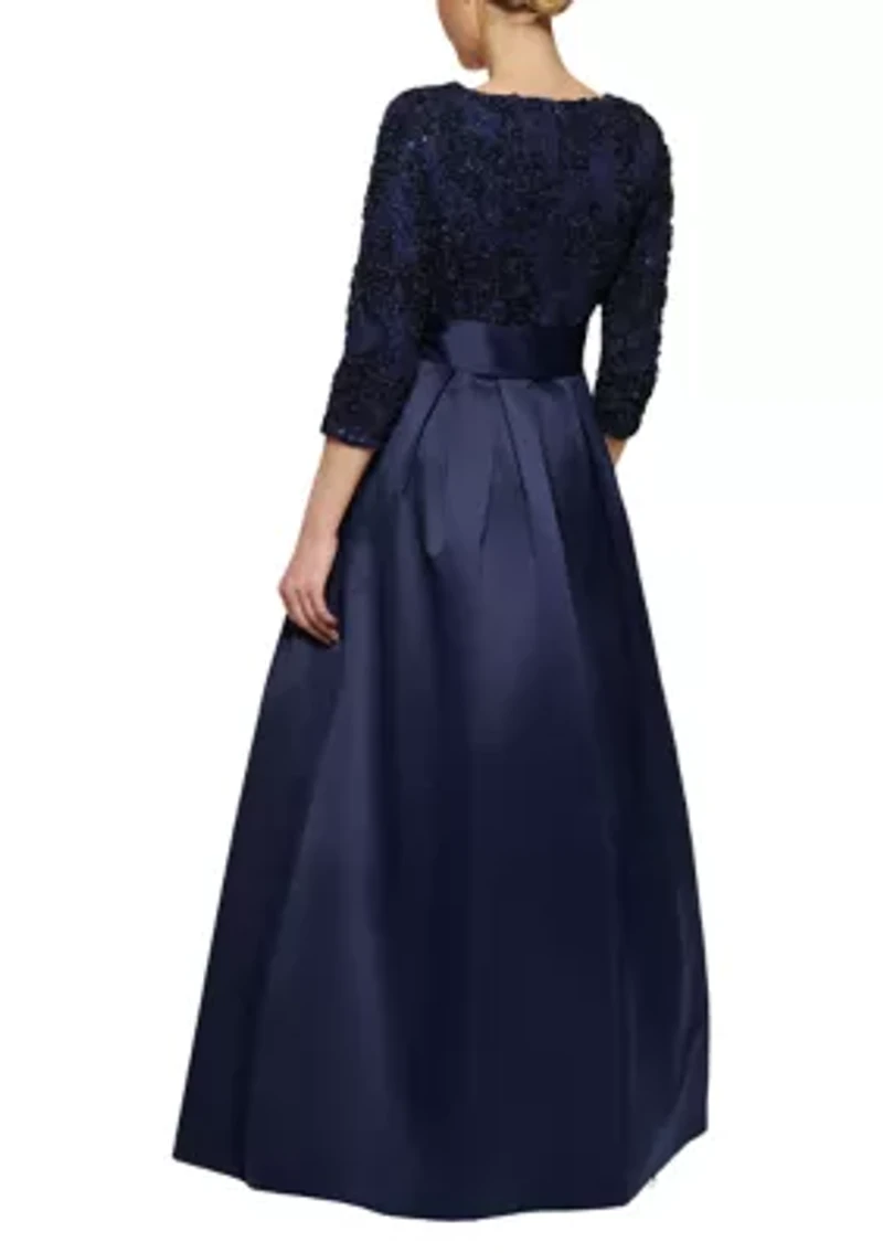 Women's 3/4 Sleeve Solid Tie Gown