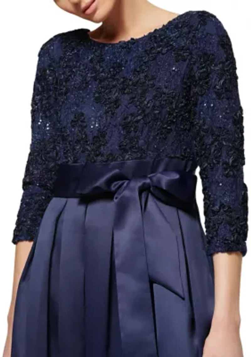 Women's 3/4 Sleeve Solid Tie Gown