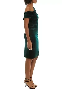 Women's Cap Sleeve Cowl Neck Solid Velvet Sheath Dress