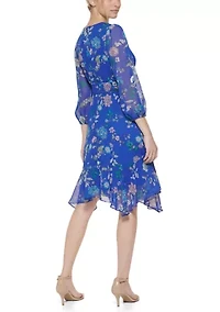 Women's 3/4 Sleeve Printed A-Line Wrap Dress