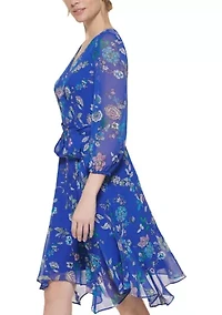 Women's 3/4 Sleeve Printed A-Line Wrap Dress