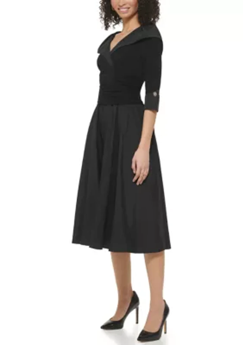 Women's Sleeveless V-Neck Collared Fit and Flare Dress