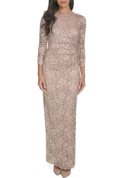 Women's 3/4 Sleeve Crew Neck Floral Print Gown
