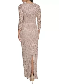 Women's 3/4 Sleeve Crew Neck Floral Print Gown