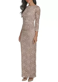 Women's 3/4 Sleeve Crew Neck Floral Print Gown