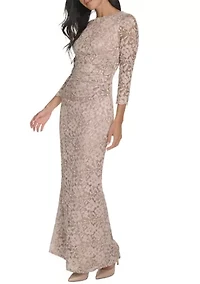 Women's 3/4 Sleeve Crew Neck Floral Print Gown