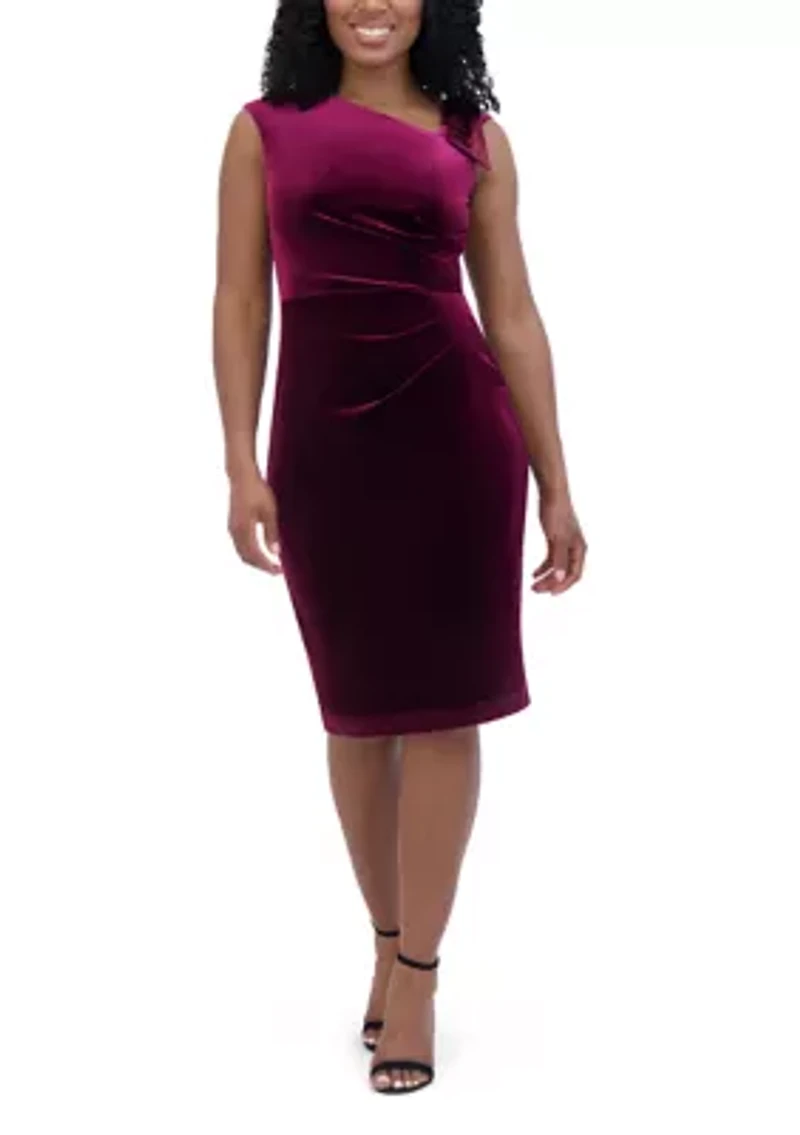 Women's Sleeveless Asymmetrical Neck Solid Velvet Slim Dress