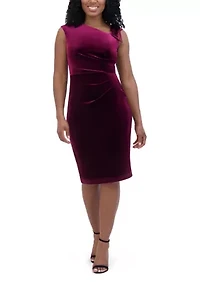 Women's Sleeveless Asymmetrical Neck Solid Velvet Slim Dress