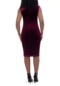 Women's Sleeveless Asymmetrical Neck Solid Velvet Slim Dress