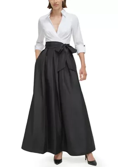 Women's 3/4 Sleeve Surplice Shirt Ballgown
