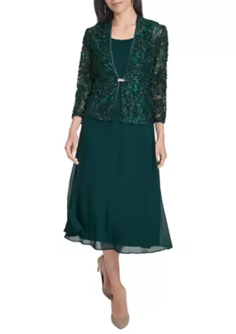 Women's 3/4 Sleeve Crew Neck Solid Jacket Dress